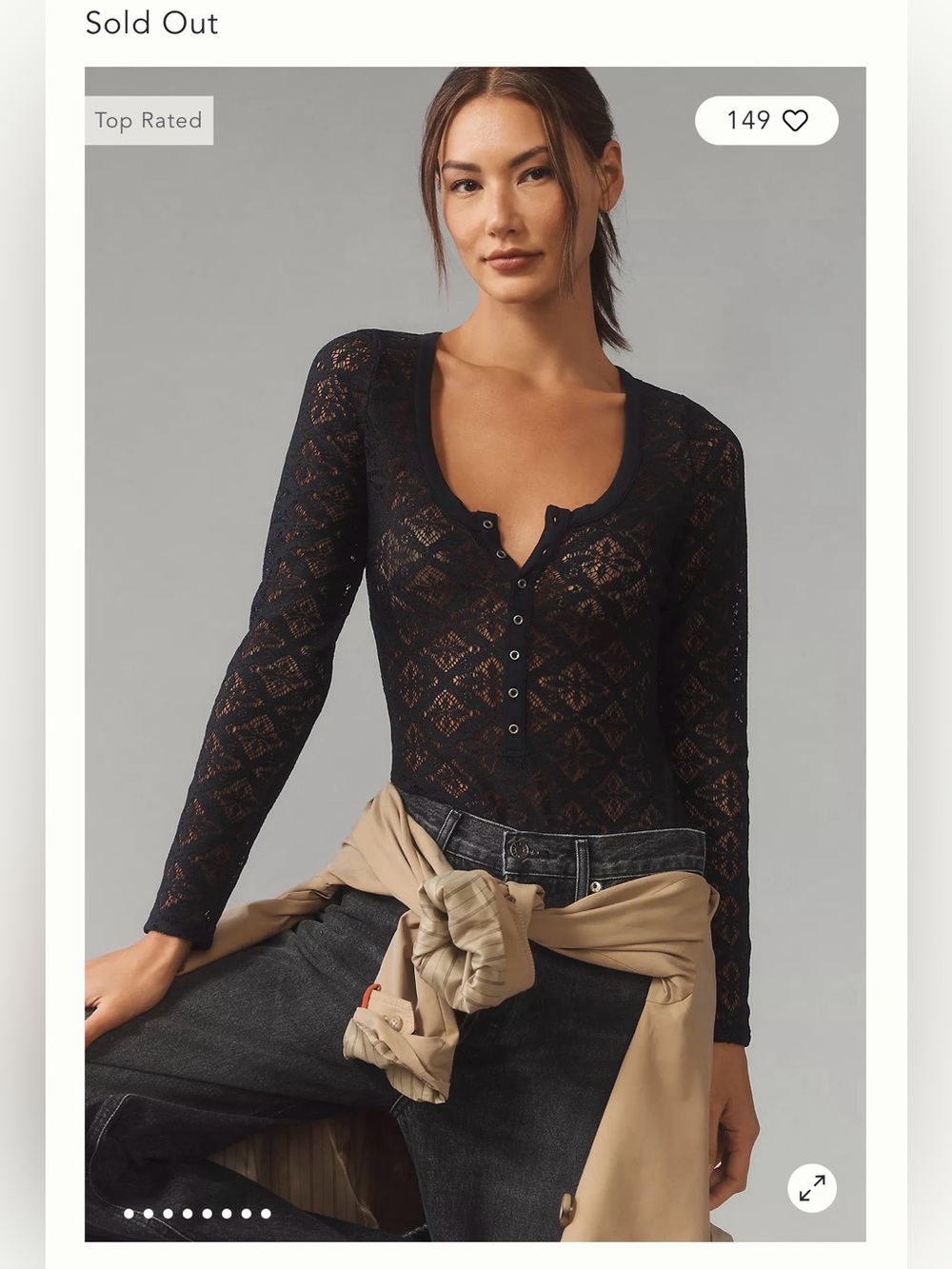 Pilcro Black Lace Henley Long-Sleeve Bodysuit